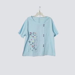 Unbranded  Women's Size 2XL Floral Print Short Sleeve Pullover Blouse Blue